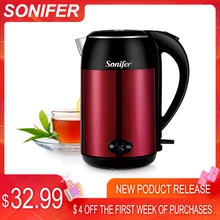 1.8L Stainless Steel Electric Kettle Double Layer Heat Preservation Quick Heating Boiling With Temperature Controller Sonifer xiaomi intelligent instant control electric kettle 5 minute boiling automatic power off household heat preservation kettle