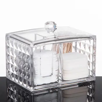 

Transparent Diamond Texture Makeup Pads Cotton Swab Cosmetics Acrylic Storage Box Organizer Case
