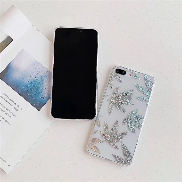 Модный Серебряный чехол с Кленовым листом для IPhone X XR XSMAX, чехол для iPhone X 6 7 8 Plus, Модный милый прозрачный чехол