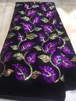

2019 New Design Velvet With Gold Sequins African French Velvet Lace Fabric High Quality Nigerian Velvet Lace Fabric For Garment