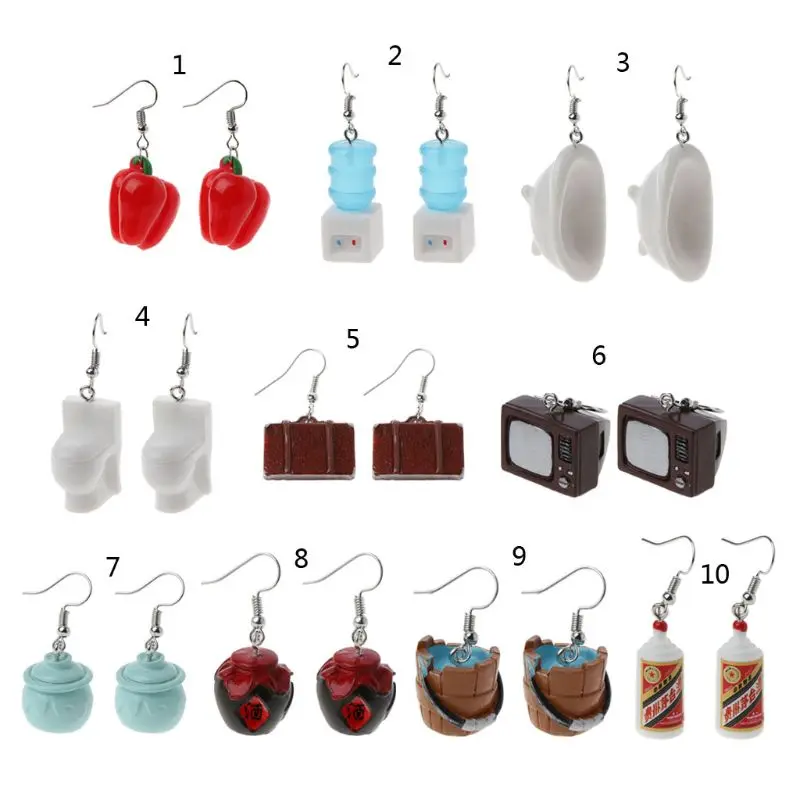 

Creative Resin Mini Size Wine Bottle Jar Earrings Suitcase Closestool Pepper TV Drop Earrings For Women Fashion Jewelry