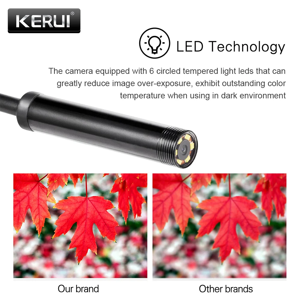 KERUI Mini Endoscope Camera 7mm/5.5mm USB Camera for Android Phone PC Inspection Camera Borescope Flexible IP67 Waterproof 6 LED - Image 3
