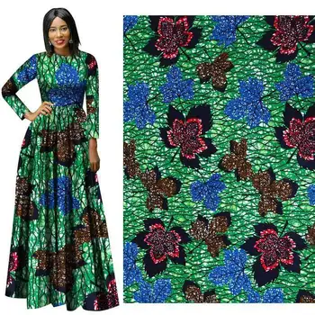 

Green Leaf Ankara Nigerian Printed Wax Fabric For Wedding Party Dress 100% African Real Wax Print Fabric DIY Sewing Materials