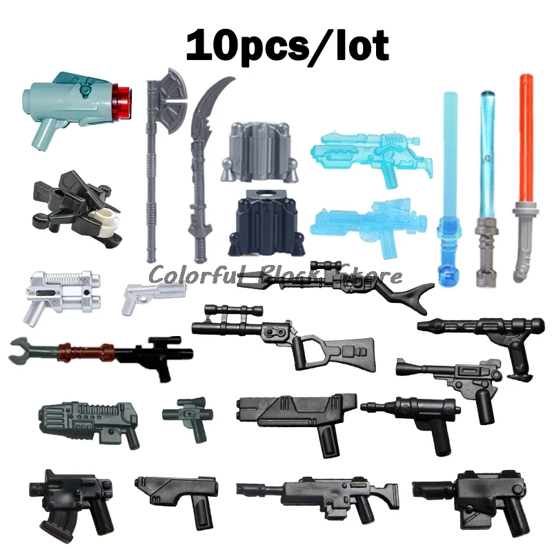10PCS/LOT Movie Series Weapons Armor Lightsaber Guns Backpack Bows Arrows Knives Accessories Building Block MOC Gift Child Toy