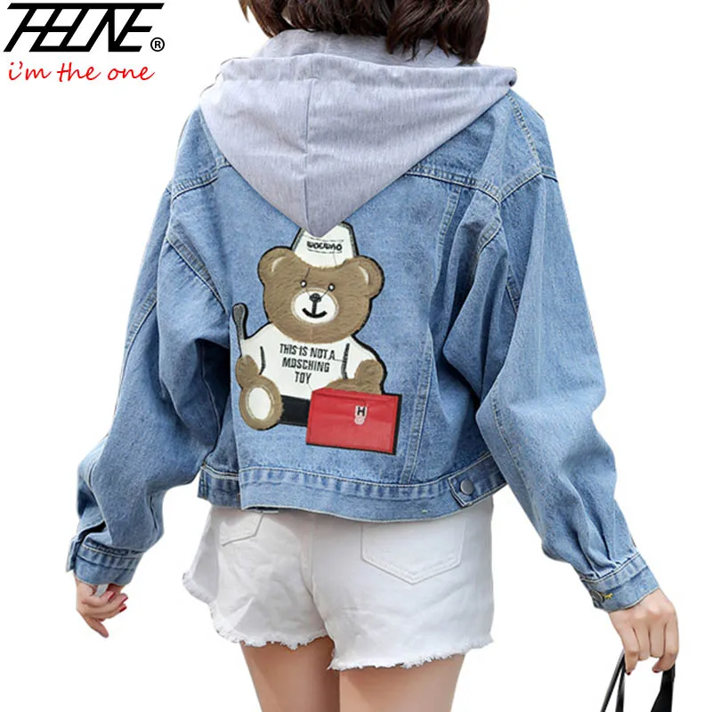 

Women's Jeans Jacket Coat Detachable Hooded Embroidery Cartoon Pattern Chaqueta Mujer Veste Femme Plus Size 4XL Denim Jackets