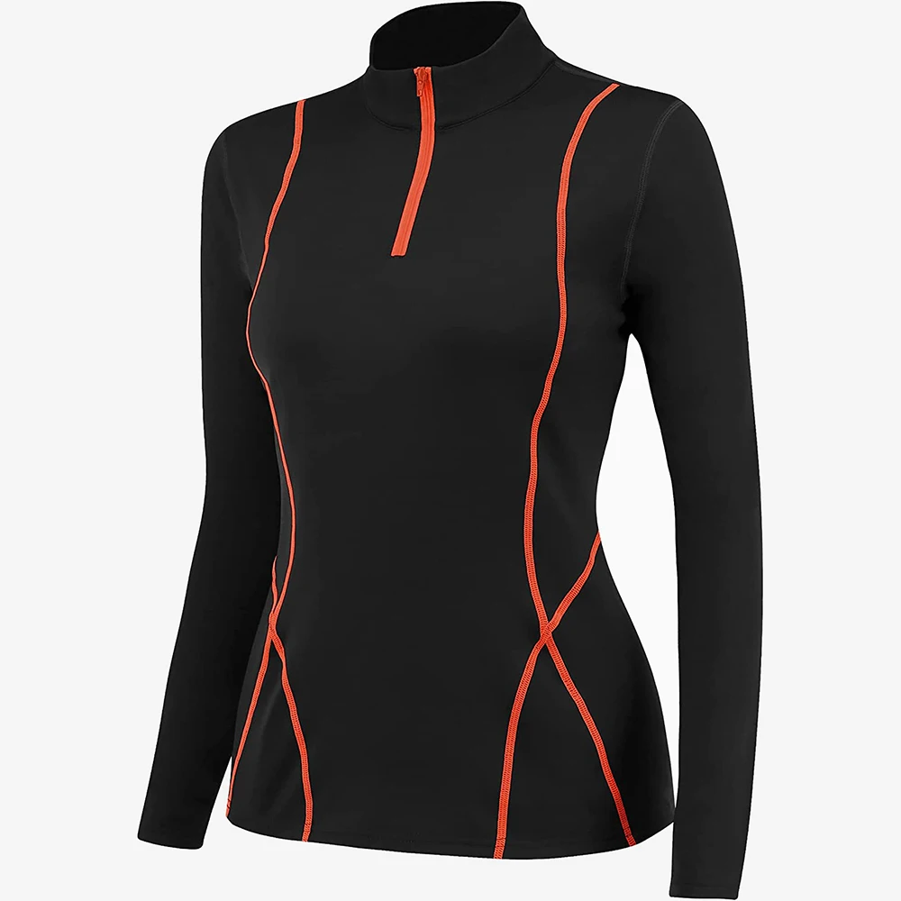 Attraco Women's Long Sleeve Workout Tops Zip Thumb Hole Athletic Running Sweatshirt Rash Guard Pullover