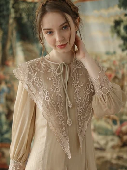 

French Court Embroidery Victoria Slim High-end Khaki Elegant Big Skirt Slim Dress