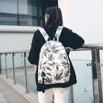 

LENLEI 2020 NEW Leaf print Hong Kong style student schoolbag female Korean leisure literature and art large capacity backpack
