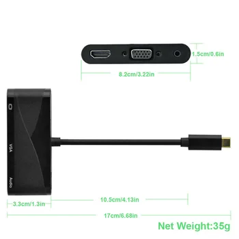 

Type-C To HDMI Cable Adapter Converter VGA 3 in 1 For Macbook Replacement