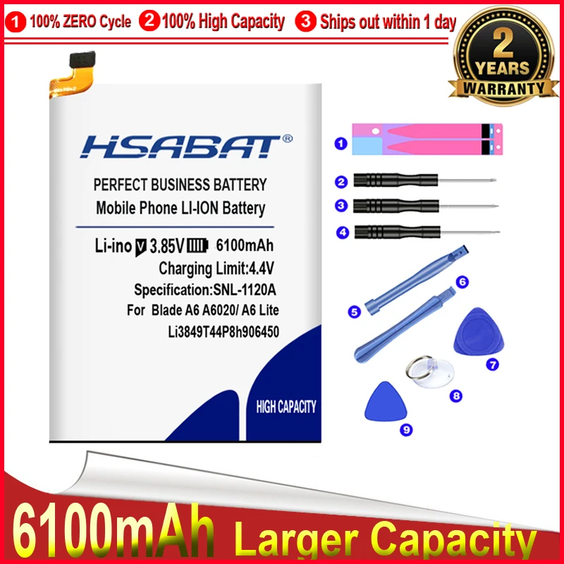HSABAT 0 цикла 6100 мА/ч Li3849T44P8h906450 Батарея для ZTE лезвие A6 A6020 / Lite A0622 запасной