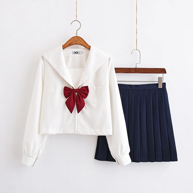 

Cosplay Sailor School Uniform Teen Girls White Shirt Pleated Skirt Sailor Suit Anime Cos Student Outfits JK School Uniforms