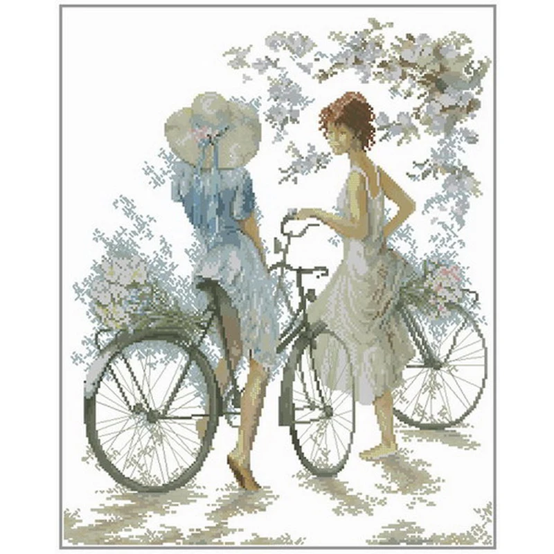 HIGH Quality Counted Cross Stitch Kit Girls On Bicycle Bike Lanarte 33788 Twee Meisjes Met Fietsen | Дом и сад