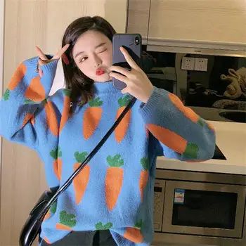 

Sweater Female 2020 Women's Clothing Kawaii Thick Loose Carrot Winter Sweater Lady Harajuku Sweaters For Women Ulzzang Knitted