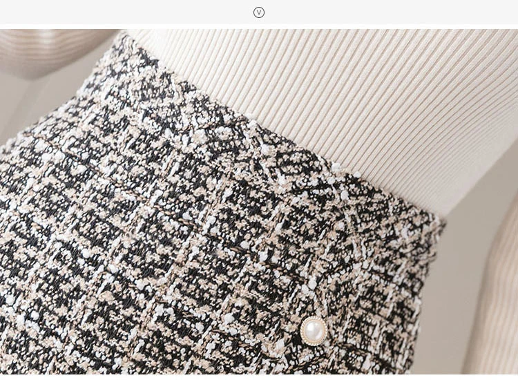 Autumn Winter Mini Tweed Skirt Women Elegant Plaid Skirts Ladies Fashion Korean High Waist Buttons Sexy Short Skirts Package Hip