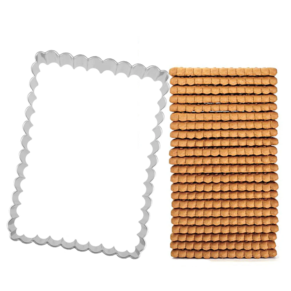 Practical Safe Cookie Cutter Non Toxic Wavy Brim Manual Bread Biscuit Kitchen Home Easy Clean Silver Rectangle Stainless Steel
