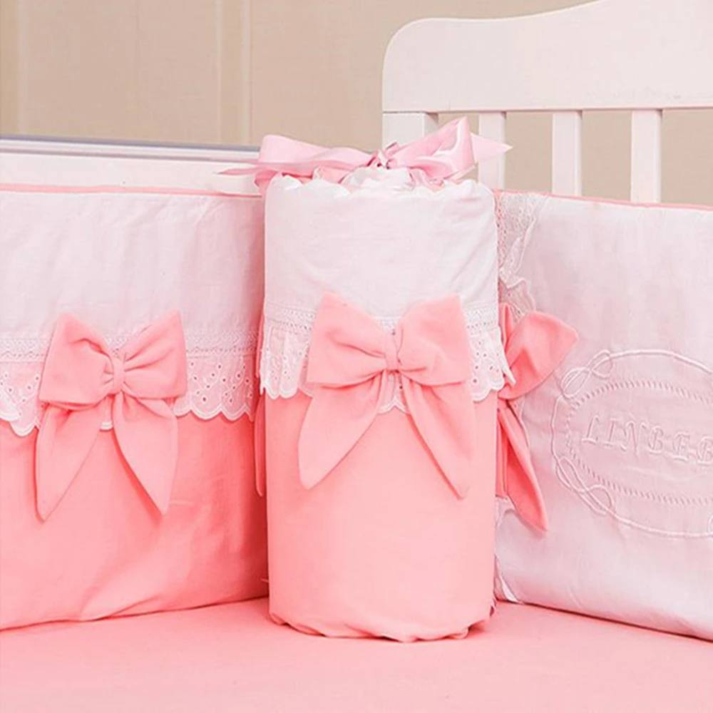 4Pcs Cotton Baby Bedding Set Bumper Romantic Bow Computer Embroidery Lace Newborn Crib Mattress Cover Cot Sheet For Boy 4Pcs Cotton Baby Bedding Set Bumper Romantic Bow Computer Embroidery Lace Newborn Crib Mattress Cover Cot Sheet For Boy