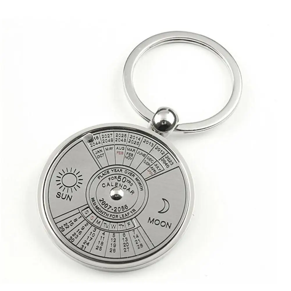 

1Pc Perpetual Calendar Keyring Keychain Silver Alloy Key Chain Ring Keyfob