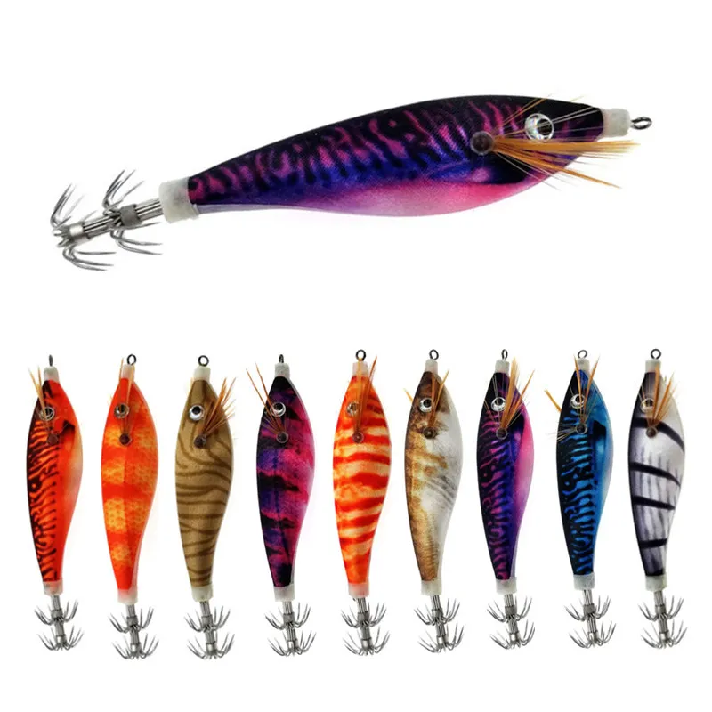 Fishing Lure 1Pcs Squid Jigs Fishing Lures 10cm 12g Wood Shrimp Luminous Hard Jig Baits Hook Octopus Bait Pesca Carp Fishing Accessories