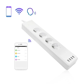 

Wifi Smart Power Strip Surge Protector 4 EU Plug Outlets Electric Socket with USB App Voice Remote Control by Alexa Google Home