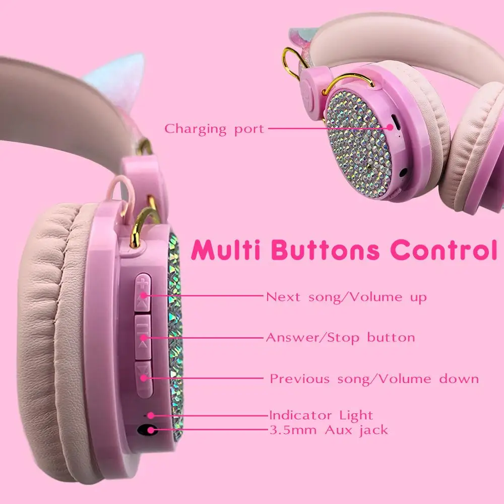Upgraded Unicorns Bluetooth Headphones Foldable Music Stereo Earphone with MIC for Handsfree Online Education
