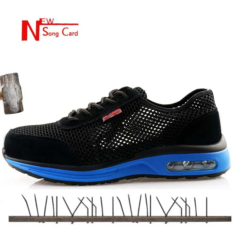 

New song card Men's protective work shoes steel toe perforated single Mesh Sneakers fashion Lightweight breathable safety shoes