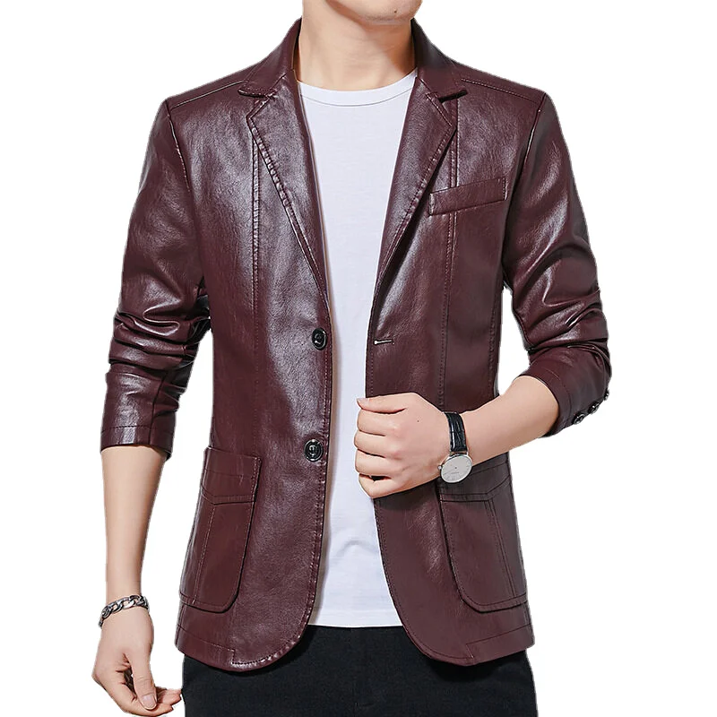 

HAWAIFISH Suit Leather Jacket 2021 Autumn New Zipper Handsome Business Leather Jacket Men's Thin Casual Jackets And Coat