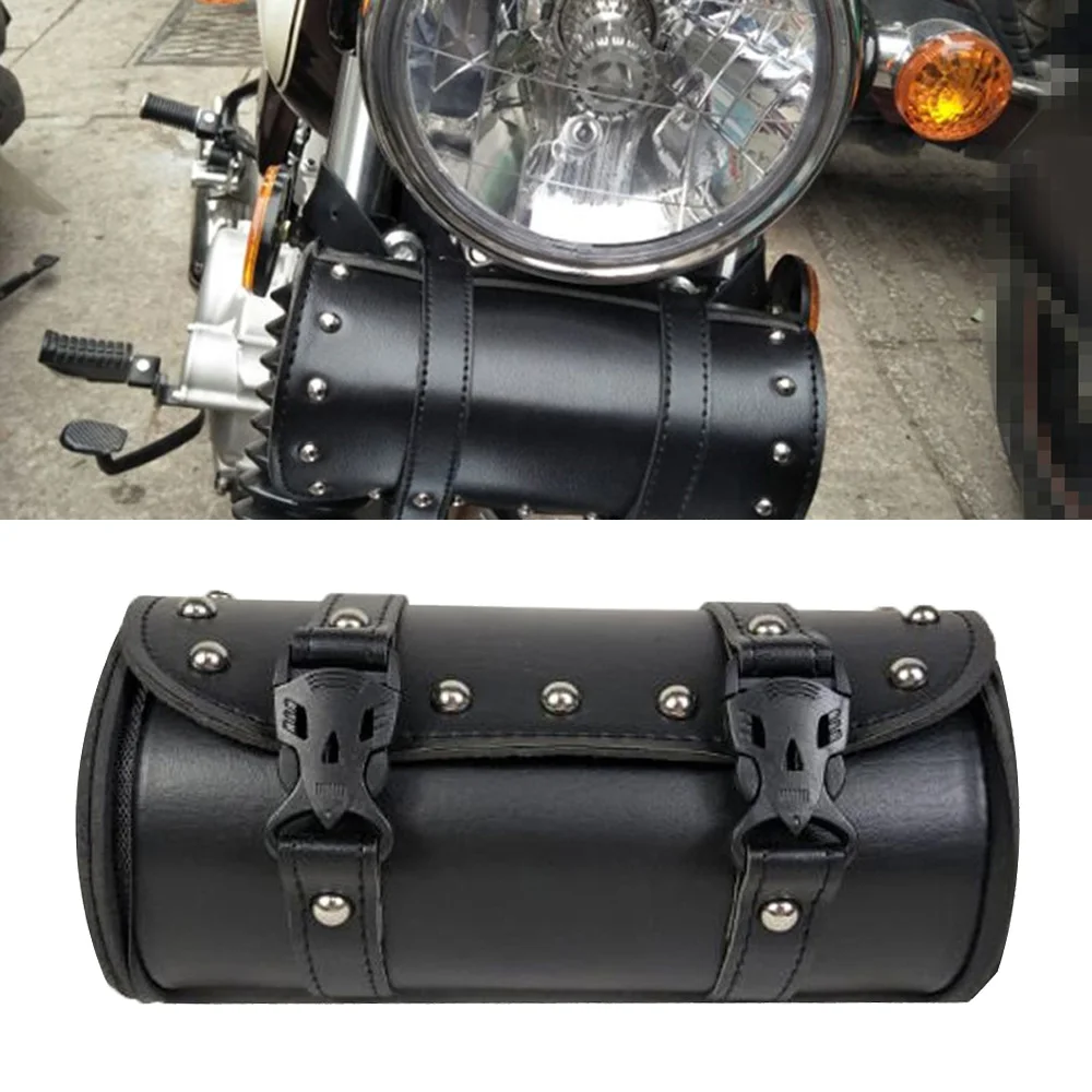 

1pc Black Bag Front Fork Tool Pouch Luggage Barrel Side Storage For Motorcycle