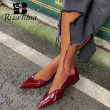 RIZABINA/туфли из натуральной кожи на плоской подошве; женские пикантные туфли без застежки с острым носком; женские офисные Повседневные Вечерние туфли; размеры 34-40