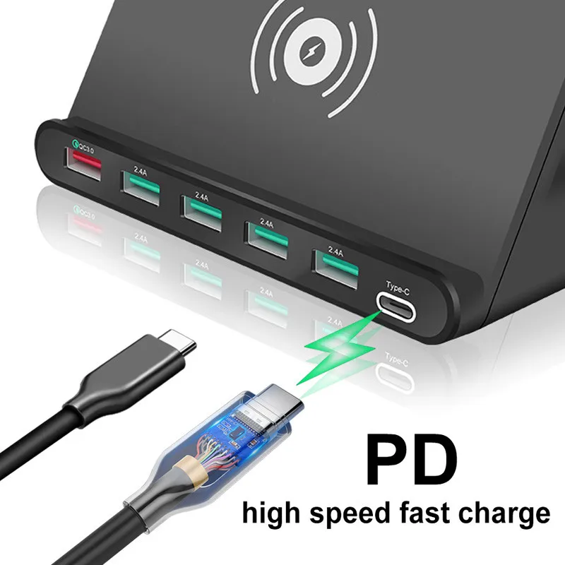 Cargador inalámbrico Tkey Qi para Iphone X 8 8Plus Multi USB Compatible con teléfono móvil de carga
