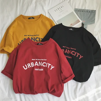 

Women T-shirts New 2020 Summer Funny Letter Print Hip Hop Loose T-shirt Girls Student Streetwear Casual Lady Tops Tees