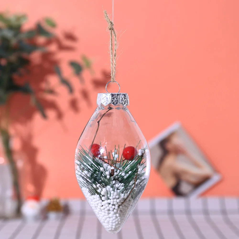 B-Christmas Tree Decorations Ball Transparent Open Plastic Clear Bauble Hanging Ornament Gift Present Box Decoration