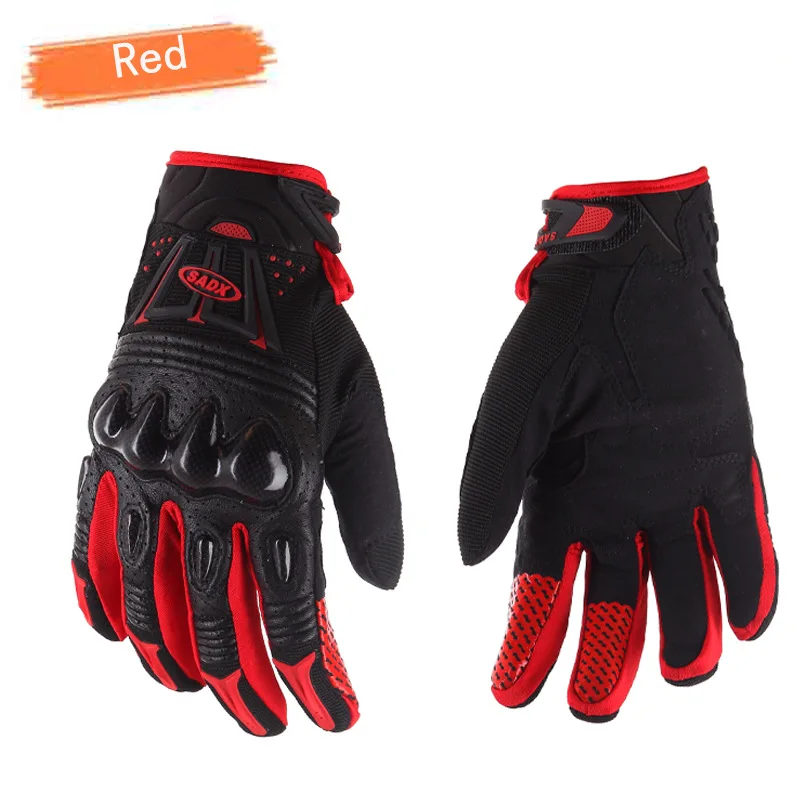 Mottled углеродного волокна защитная оболочка Мужские длинные перчатки для вождения мотоцикла аксессуары велосипедные перчатки зима - Цвет: Красный