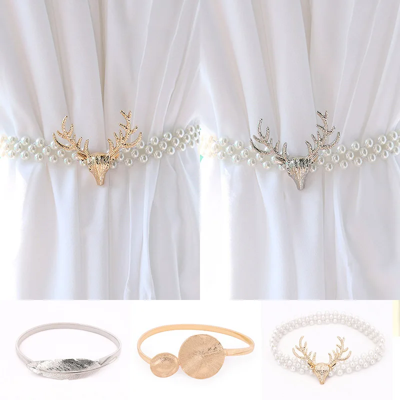 ⚡️Metal Curtain Clip Tieback Buckle Clips Curtain Holders Golden Silver Color Leaves Bow Elk Buckle Tie Back Curtain Accessories