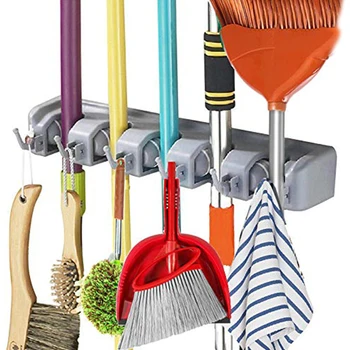 

ELEG-Mop Broom Holder Wall Mounted Kitchen Hanging Garage Utility Tool Organizers Storage Rack Commercial Bathroom Laundry Room