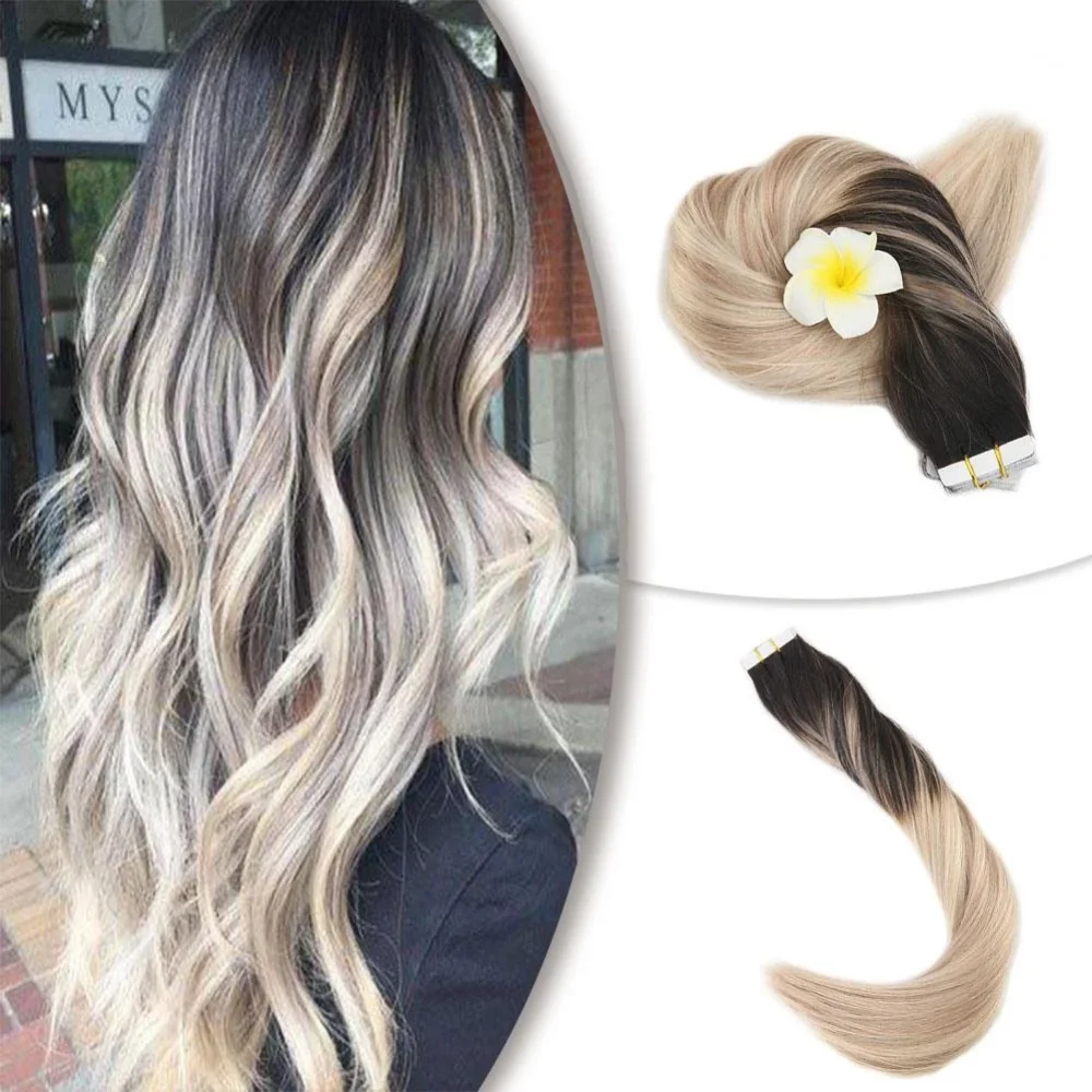 Полный блеск Balayage цвет омбер человеческие волосы на ленте для наращивания 20 шт 50 г блонд коричневый лента для наращивания машина сделано remy