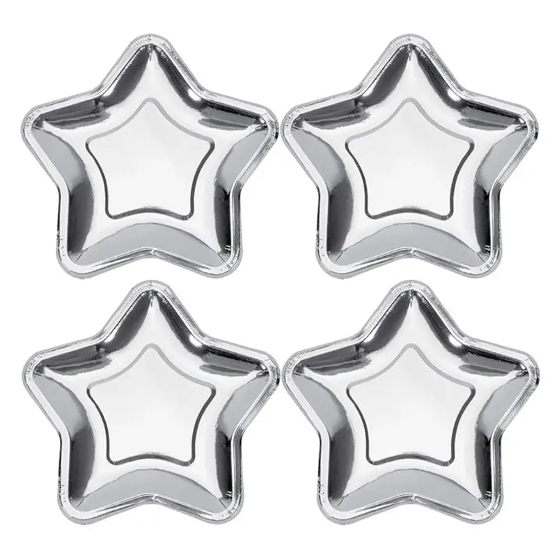 

10pcs Five-pointed Star Paper Dish Star Shape Dinner Plate Disposable Paper Tray for Christmas Birthday Silver