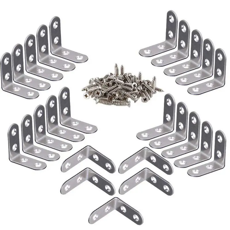 

25 Pcs Corner Bracket - 40x40mm 90 Degree Right Angle Brackets Fastener Stainless Steel L Shaped Corner Braces with 100 Pcs Scre