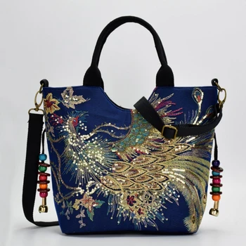 

Women Peacock Embroidery Ethnic Handbag Crossbody Purse Ladies Tote Shoulder Bag LX9F