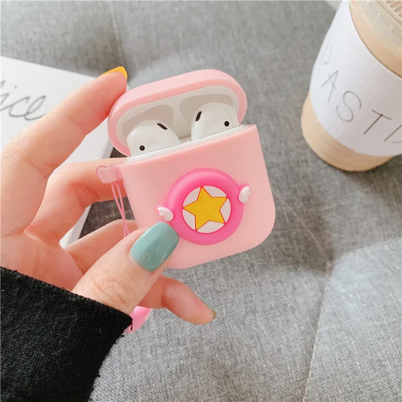

Anime Card Captor Sakura 3D Cartoon Silicone Bluetooth Wireless Accessories Earphone Protection Case for AirPods Headset Lanyard