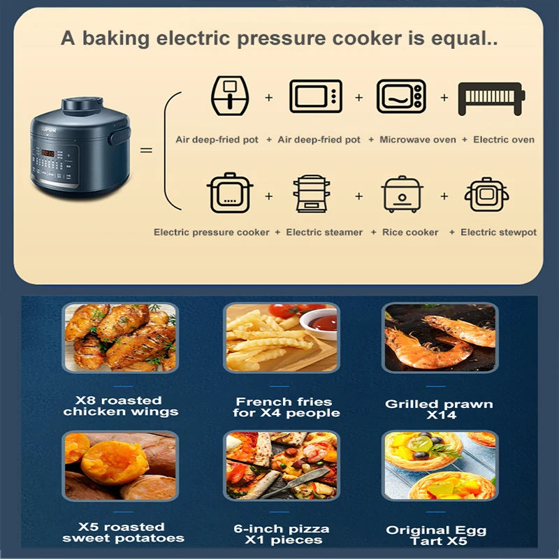 SUPOR Electric Pressure Cooker 5L Rice Cooker 70KPA High Pressure Quick Cooking Multifunction Pot Can Be Used As Air fryer 3