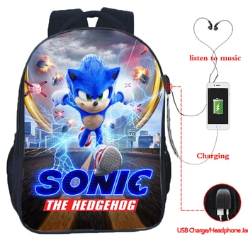 

New Pattern Sonic USB Charge Backpack Child School Bags Men Women USB Travel Bags Boys Girls Anime Bookbag Teens Daily Rucksack