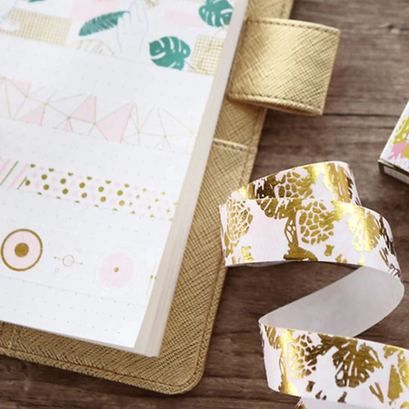 Golden Pink Foil Paper Washi Tape Set Japanese Scrapbooking Decorative Can TearTapes For Photo Album Home Decoration