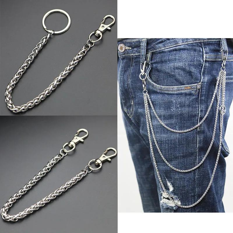 

Ancho 2,5mm-7mm collar de acero inoxidable largo Metal cartera cadena Correa pantalón Jean llavero anillo Clip joyería de Hip Hop para hombre