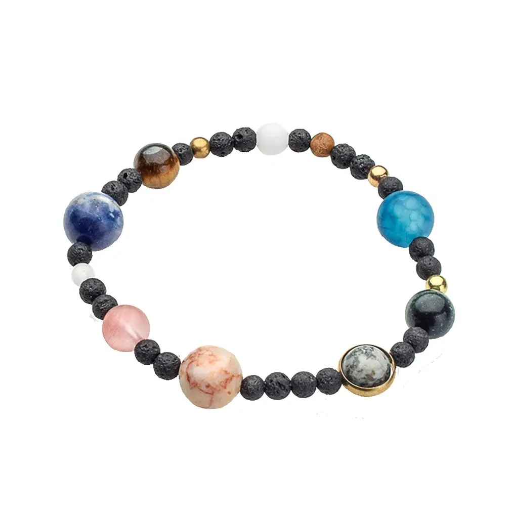 Солнечная система браслет космическая галактика восемь планет натуральный эластичный браслет с камнями повседневные Мини трендовые растягивающиеся женские ювелирные изделия