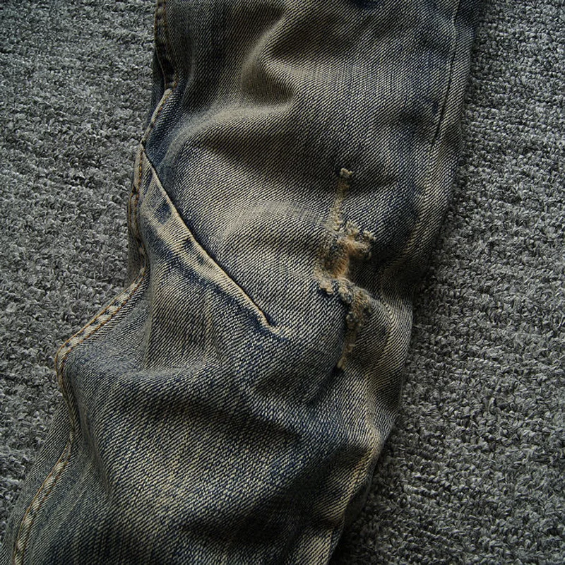 Мужские, стильные, итальянские джинсы наивысшего качества Модные Молодежные уличные мужские байкерские джинсы Ретро Винтажные джинсовые брюки рваные джинсы Homme