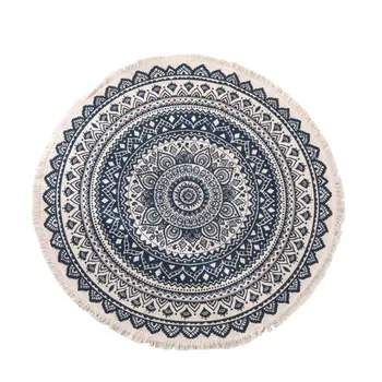 

Round Morocco Rug Boho Style Tassel Cotton Fabric Carpet Mat Door Blanket Decor