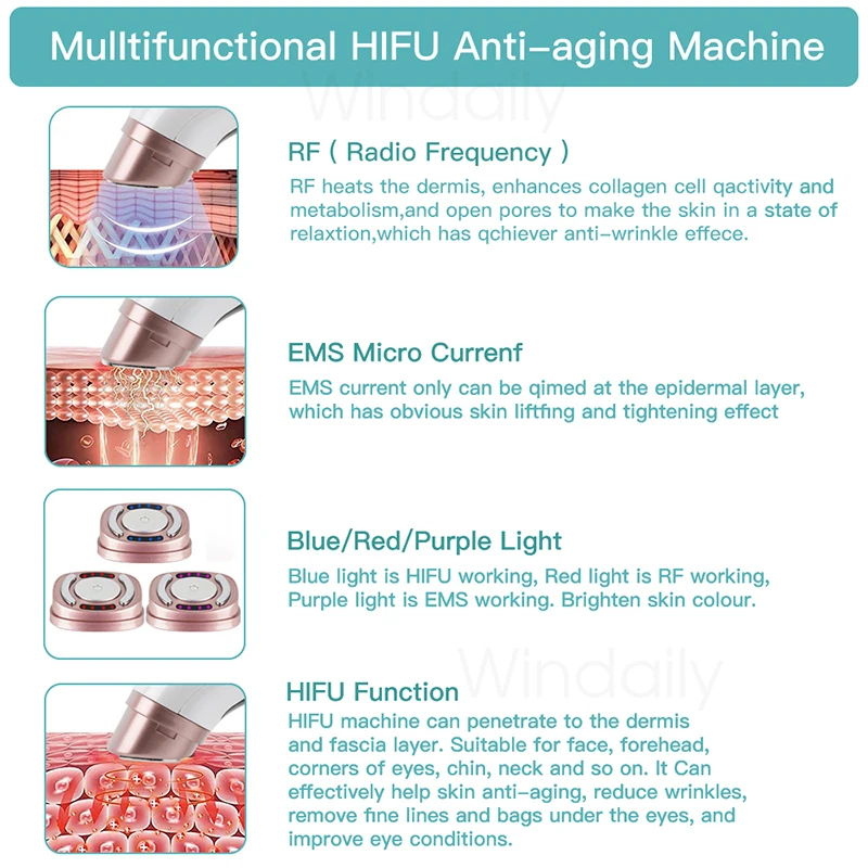 Mini Hifu Facial Lifting Device EMS Microcurrent Face Massager Skin Tightening Anti Wrinkle Beauty Machine Skin Care Tools