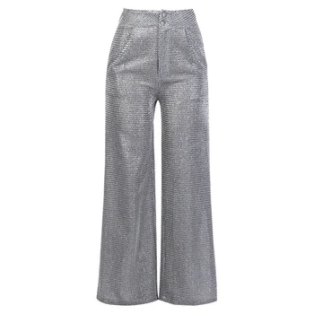 

zebery Small Sequins Show Temperament And Thin High Waist Wide Feet Women's Trousers Bundy Club Clothing 2020 New