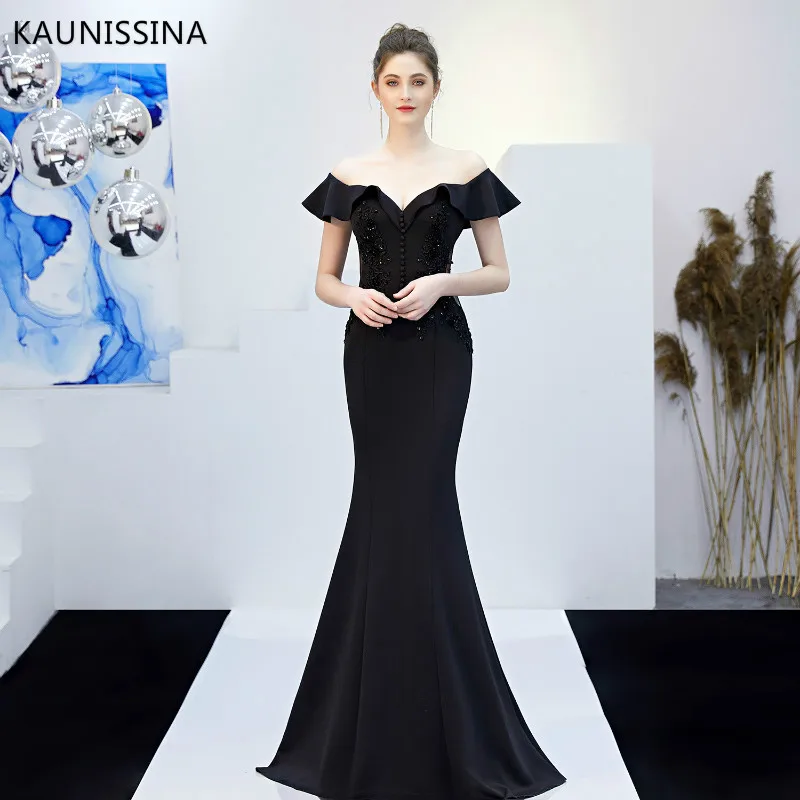 

KAUNISSINA Mermaid Evening Dress Sexy Off Shoulder Elegant Crystal Appliques Long Prom Party Gown Vestido de Festa