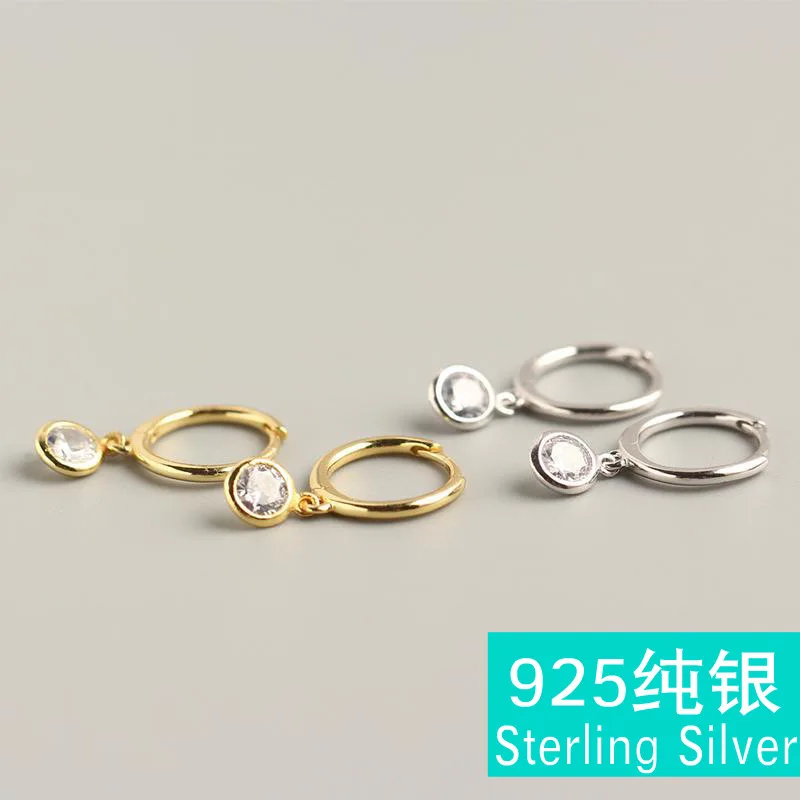 

Fashion popular S925 sterling silver earrings ring simple wild set single grain round white zircon ear clips brincos